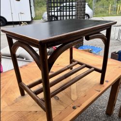 Bamboo End Table, Faux Wood Top Laminated 