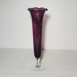 Purple Etched Glass Bud Vase Vintage 