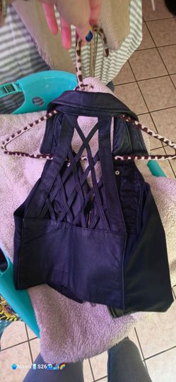 Purple Leather Vest with Criss-Cross Back