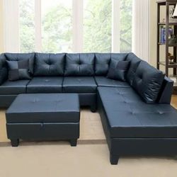 Mio Sectional Sofa with Ottoman Black