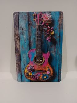 8x12 metal sign pretty picture of guitar