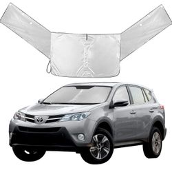 Brandnew Car Windshield Sun Shade for RAV4,Front and Side Window Sunshades,Sun Blocker for Car Windshield Reflects Heat and UV Rays(Silver - Black, Fi