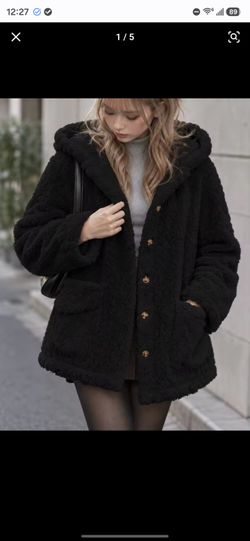 Brand New Faux Fur Black Hooded Teddy Coat Size S