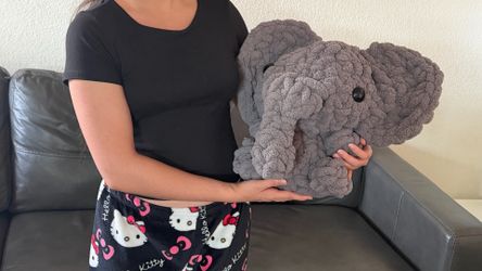 Extra Large Handmade Crochet Elephant Plush/Stuffed Animal – Gray Amigurumi – Black Safety Eyes – 25”L x 16”W x 12”H