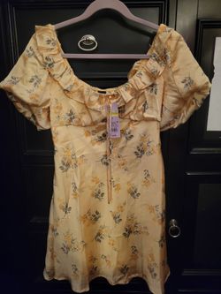 Womens Floral Ruffle Neckline Mini Dress Size S