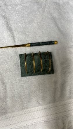 Vintage Green Marble & Brass letter holder and opener