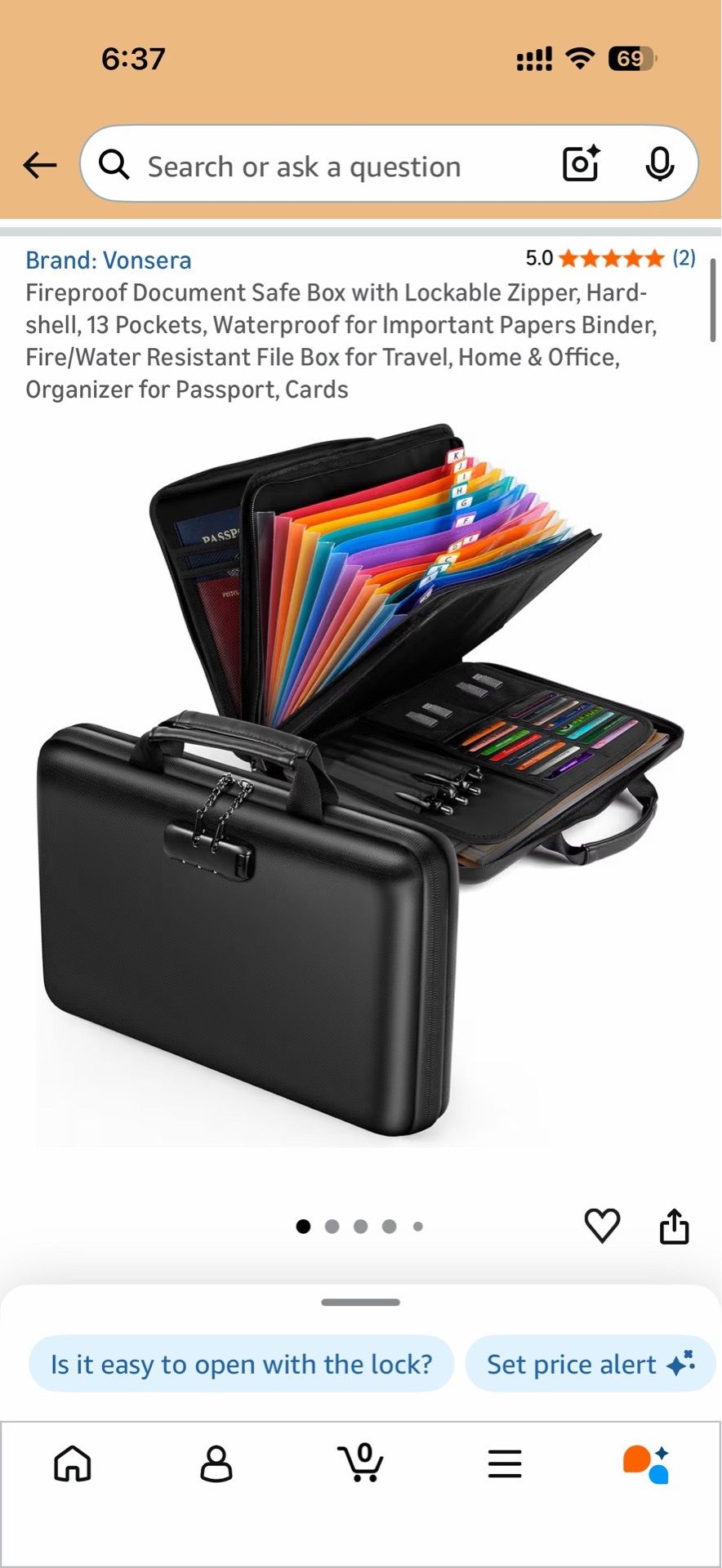 Brand New Fireproof Document Safe Box with Lockable Zipper, Hard-shell, 13 Pockets, Waterproof