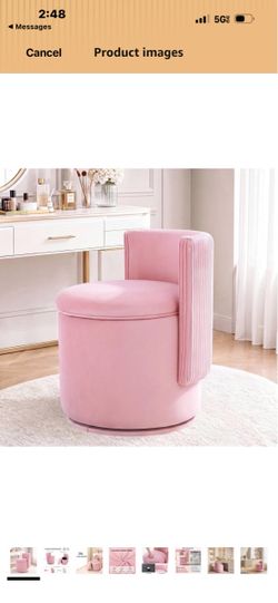TLSUNNY 18.3'' XL Velvet Vanity Chair with Storage, 360°Swivel Makeup Stool Modern Upholstered Accent Stool, Makeup Chair for Bedroom, Dressing Room &