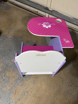 Kids Wooden Doll Cradle with Desk