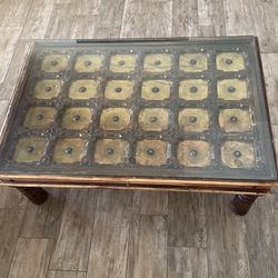 Coffee Table- Custom, Carved With Glass Top