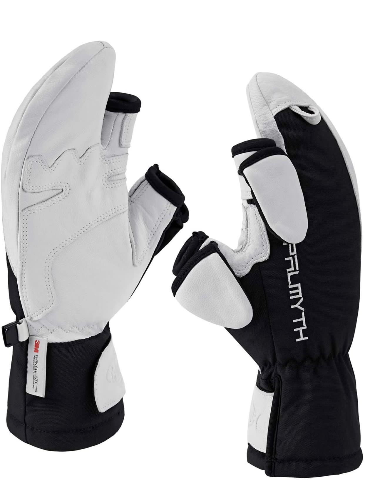 New Magnetic Leather Ice Fishing Gloves Convertible Mittens Ski Gloves with Thinsulate 3M Warm for Cold Weather and Winter Men Women Photography Snow