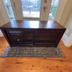 Solid Wood Tv Stand with Sliding Glass Doors and Storage