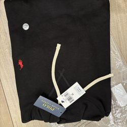 Polo Ralph Lauren Black Fleece Hoodie XL Drawstring Hooded Pullover Men
