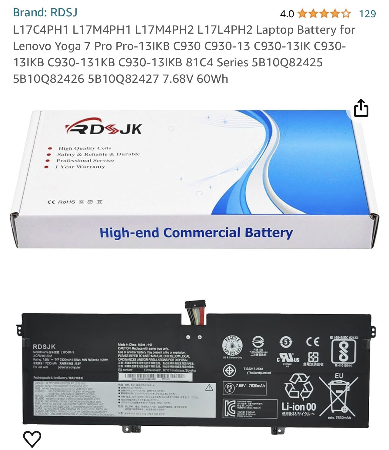 Lenovo Internal Laptop Battery