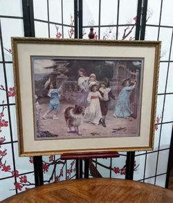 Remember The Bombay Company? Large Vintage "Children & Collie" Framed Print