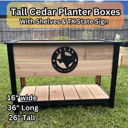 Tall Cedar Planter Boxes With Texas Sign - Hand Made - Rustic Farmhouse Style