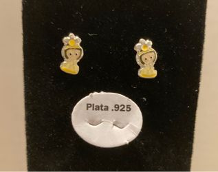 .925 Sterling Silver Girl Princess Stud Earrings
