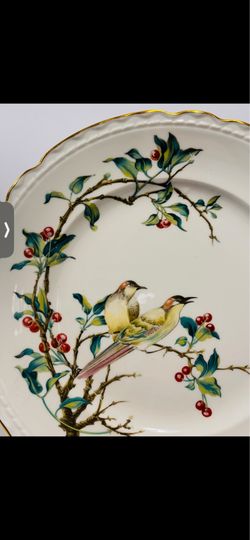 Vintage Royal Jackson Cherry Branch Salad Luncheon Plates Set of 8-7” Diameter  Elegant porcelain salad plate featuring a bird and berry motif. Cream 