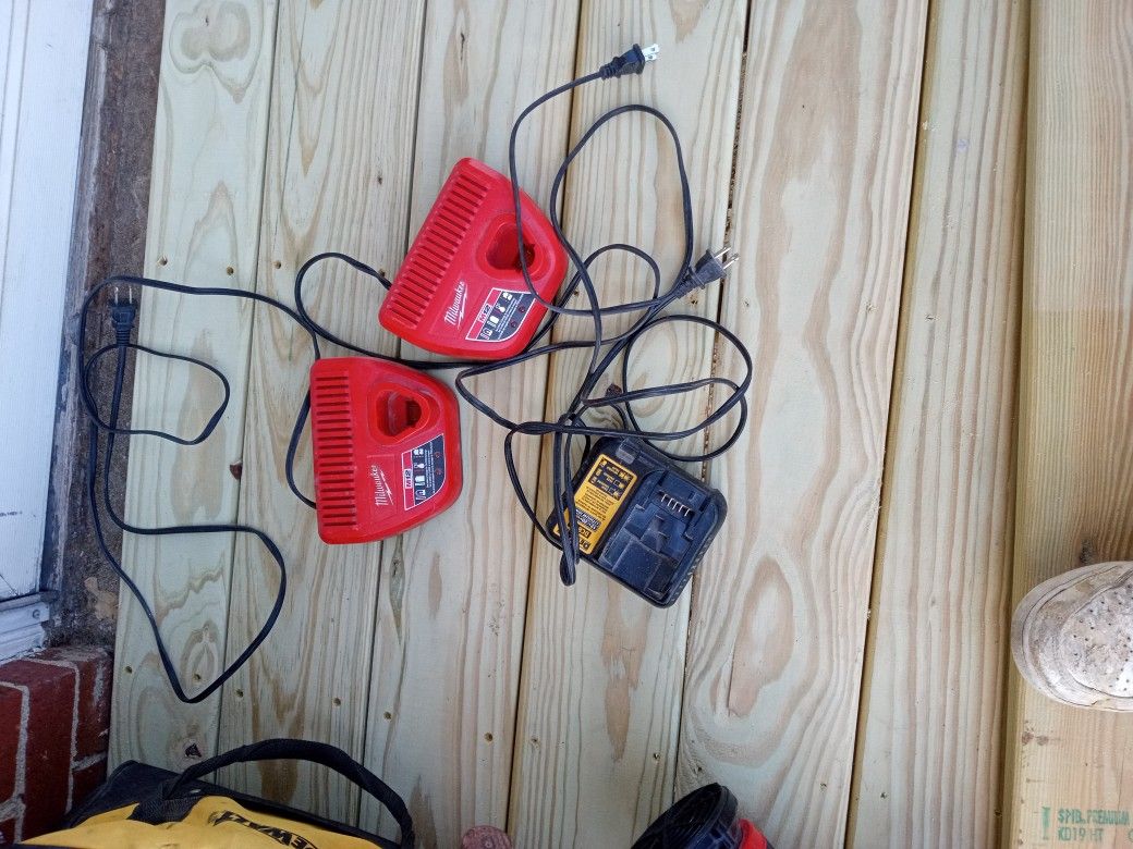 M12 Milwaukee Chargers And DeWalt Chargers.