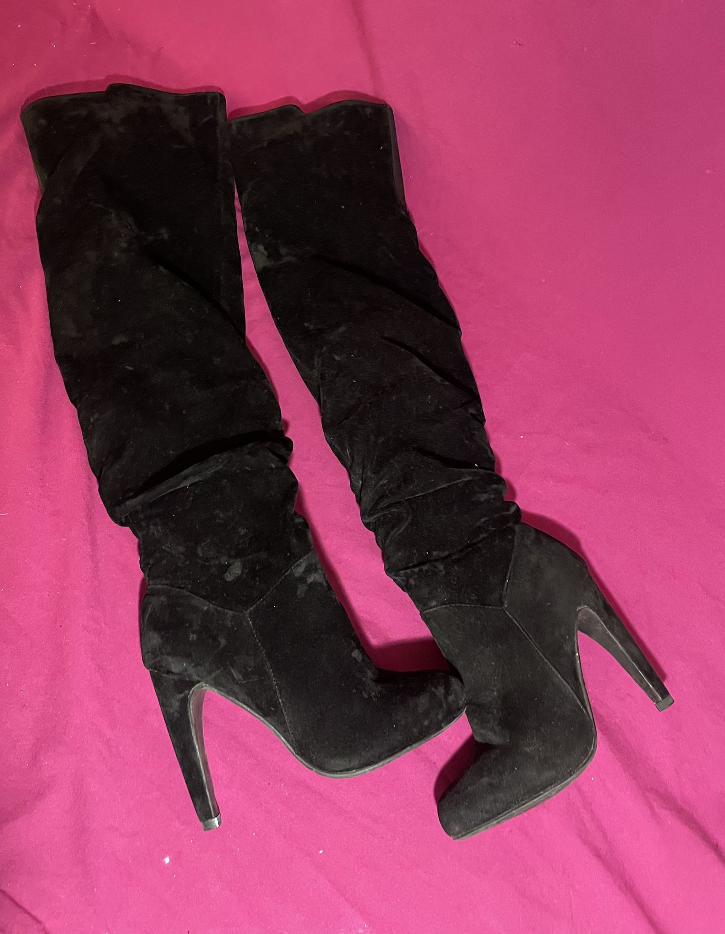 Black Thigh High Heeled Boots Size 5.5