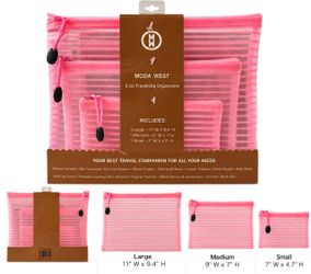 Moda West 3-Piece Pink Mesh Travel Organizer Set