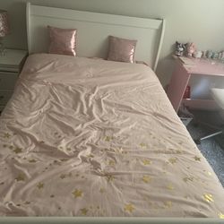 White Twin Bed Frame And Side Table 