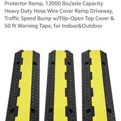 3 PCs 2 Channel Rubber Cable Protector Ramp, 12000 lbs/axle Capacity Heavy Duty Hose Wire Cover