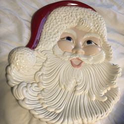 Vintage Atlantic Mold Christmas Santa Claus Ceramic Platter Wall Hanging