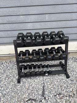 Rubber dumbbells  and rack