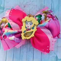 Princess Peach/ Mario Bros Hair Bow Lazos Para Niñas