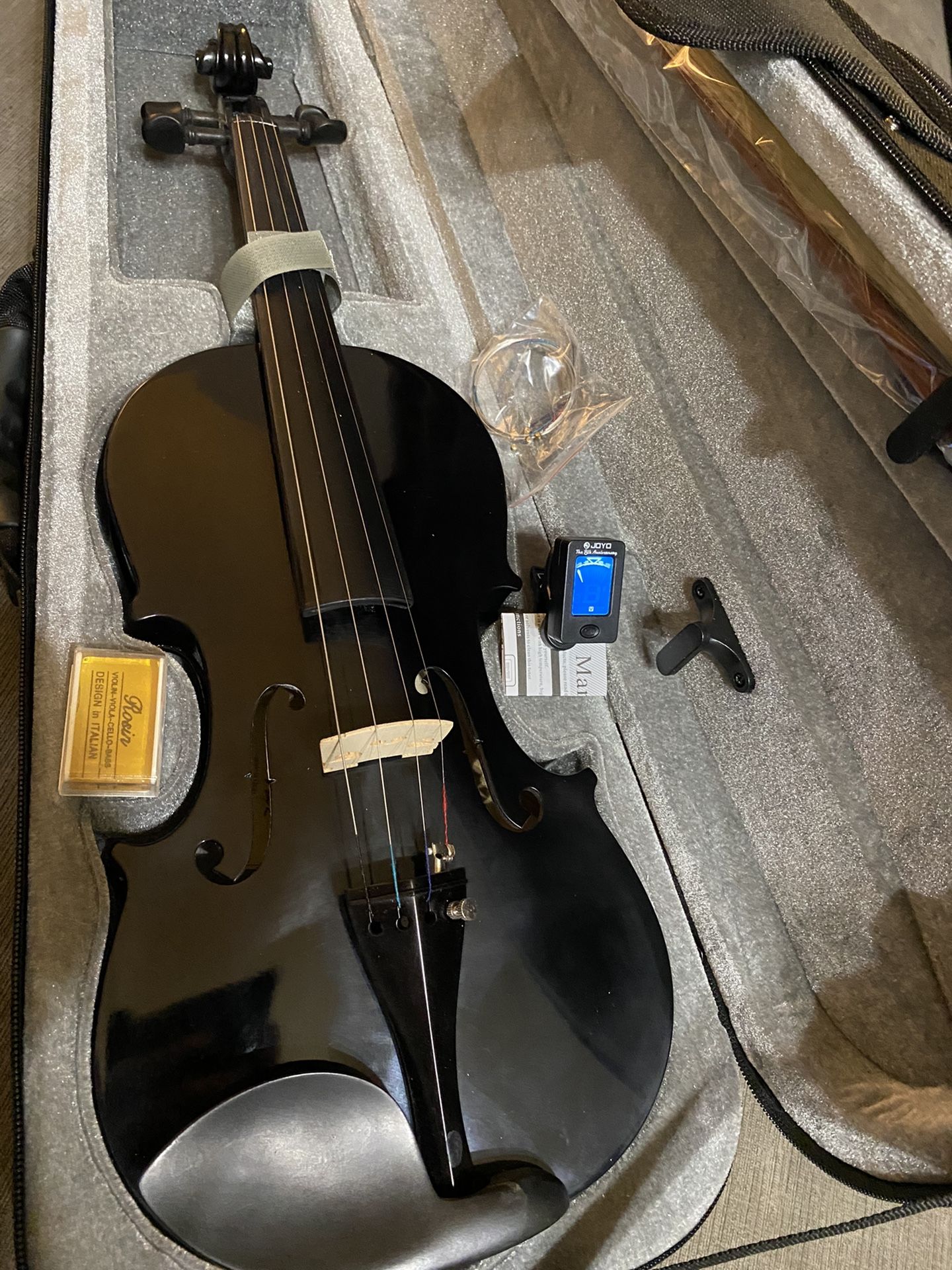 4/4 Full Size Black Violin with New Bow, Digital Tuner, Extra Strings $120 Firm