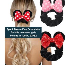 2 Pack (NEW) - Mouse Ears Scrunchies Polka Dot Bows Mouse Bows Hair Scrunchies