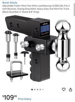 Adjustable Trailer Hitch Tow Hitch Load Bearing 12,500 LBS, Fits 2 Inch Receiver, Towing Drop Hitch, Heavy Duty Tow Hitch for Truck or SUV (Black-Dual