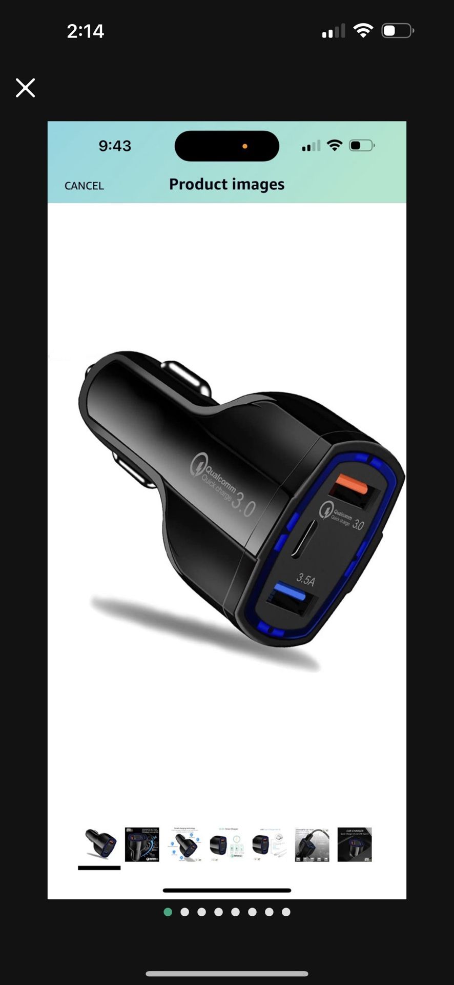 QC 3.0 Quick Charge 3 Port USB Car Charger 7A 35W Type C Compatible with iPhone Android iOS