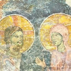 Christ Mary Magdalene Original Vintage Fine Art Print Poster Medieval Yugoslavia Wall Frescoes Antique Painting Artist Collectible 60s Italy HILLCREST
