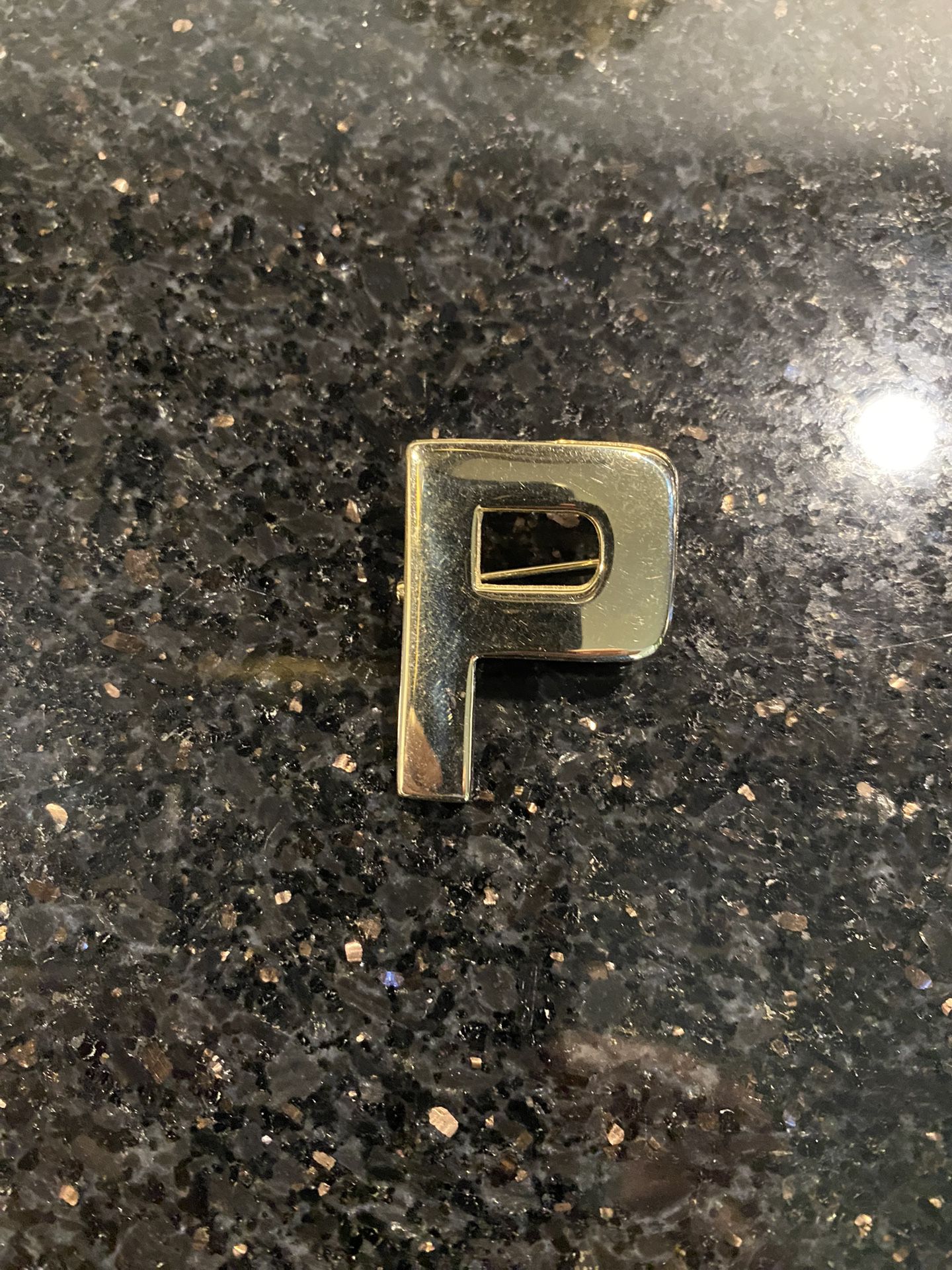 Gold Toned " P " Initial Letter Brooch Pin 1.5" 