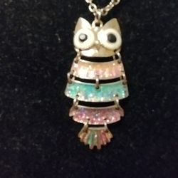 Pastel Colored Owl Pendant And Chain