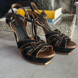 YSL Gold And Black Platform Heel