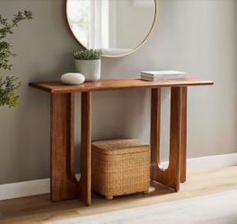 46” Walnut Rectangle Wood Console Table Mid-Century Modern
