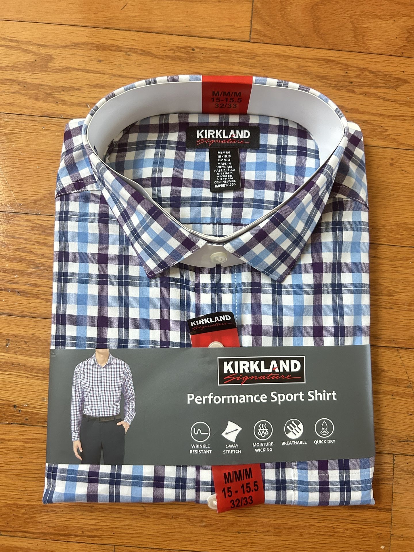 NWT Kirkland Signature Men's Performance Sport Shirt size M 15-15.5  32/33