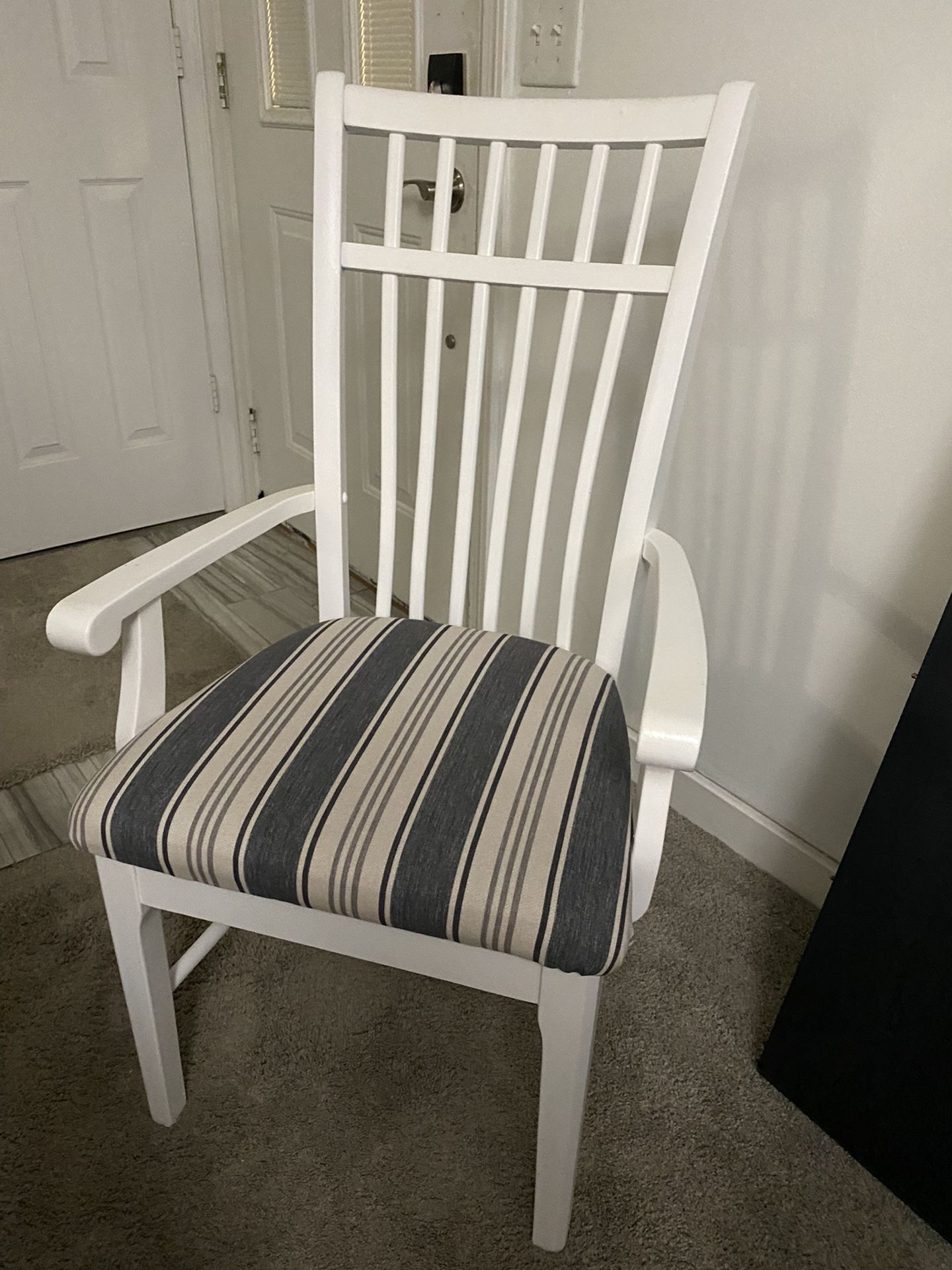 Refinished Dining table with leaf and 6 chairs ( charcoal / white ), new fabric