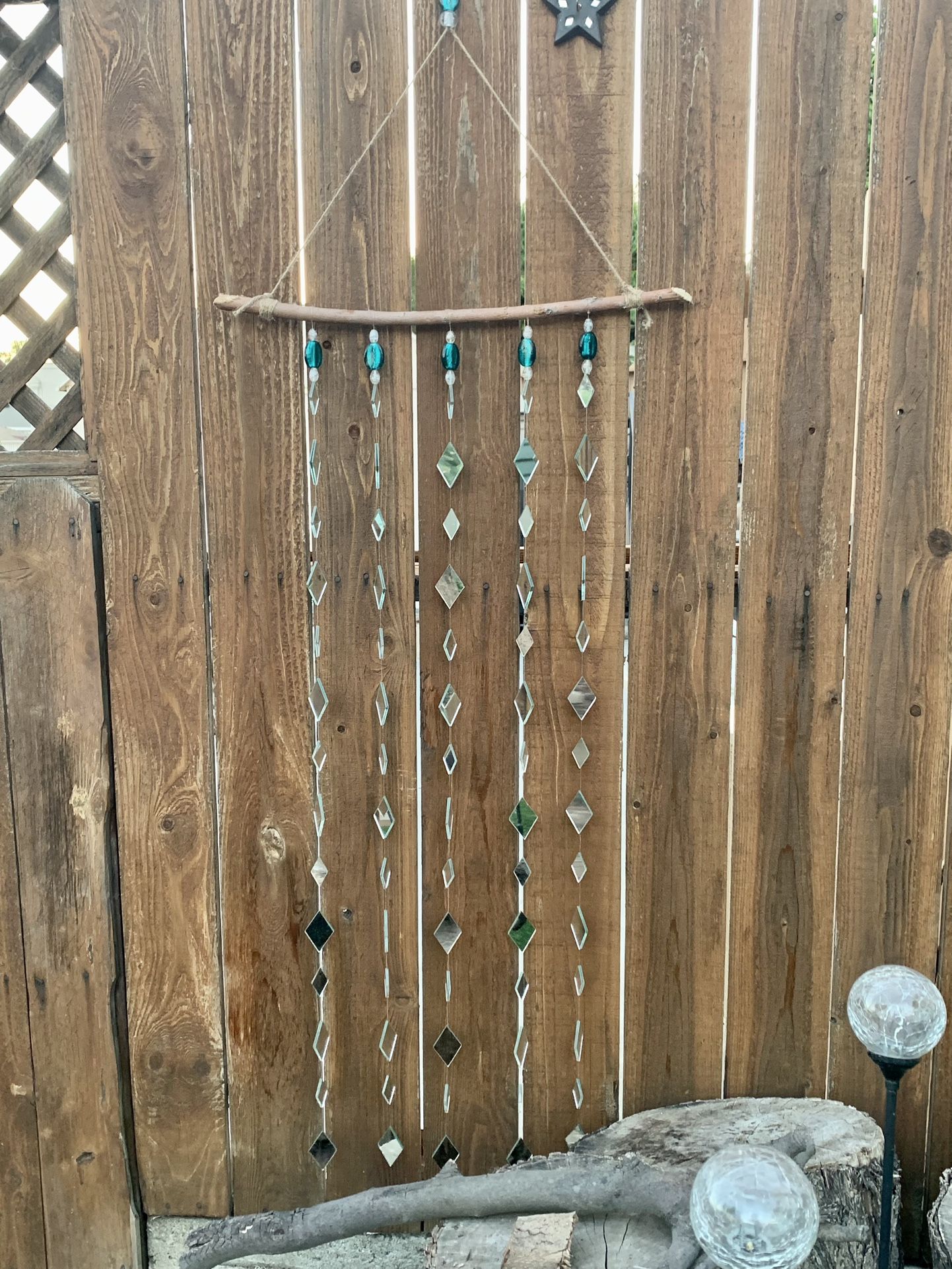 Diamond Shape Lozenge Mirrors Beaded Teal Glass Curtain Sun Catcher Window Decor