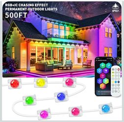500FT Permanent Outdoor Lights RGB+IC, IP67 Waterproof Lighting, Outdoor Lights App Control/Remote with 16 Million Colors, Music Sync for Outdoor Deco