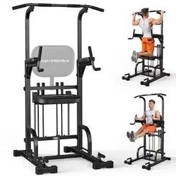 Sportsroyals - Power Tower Pull Up Bar Station with Assisted Pad, 450LBS Stable Pull Up Dip Station for Home Gym - Black