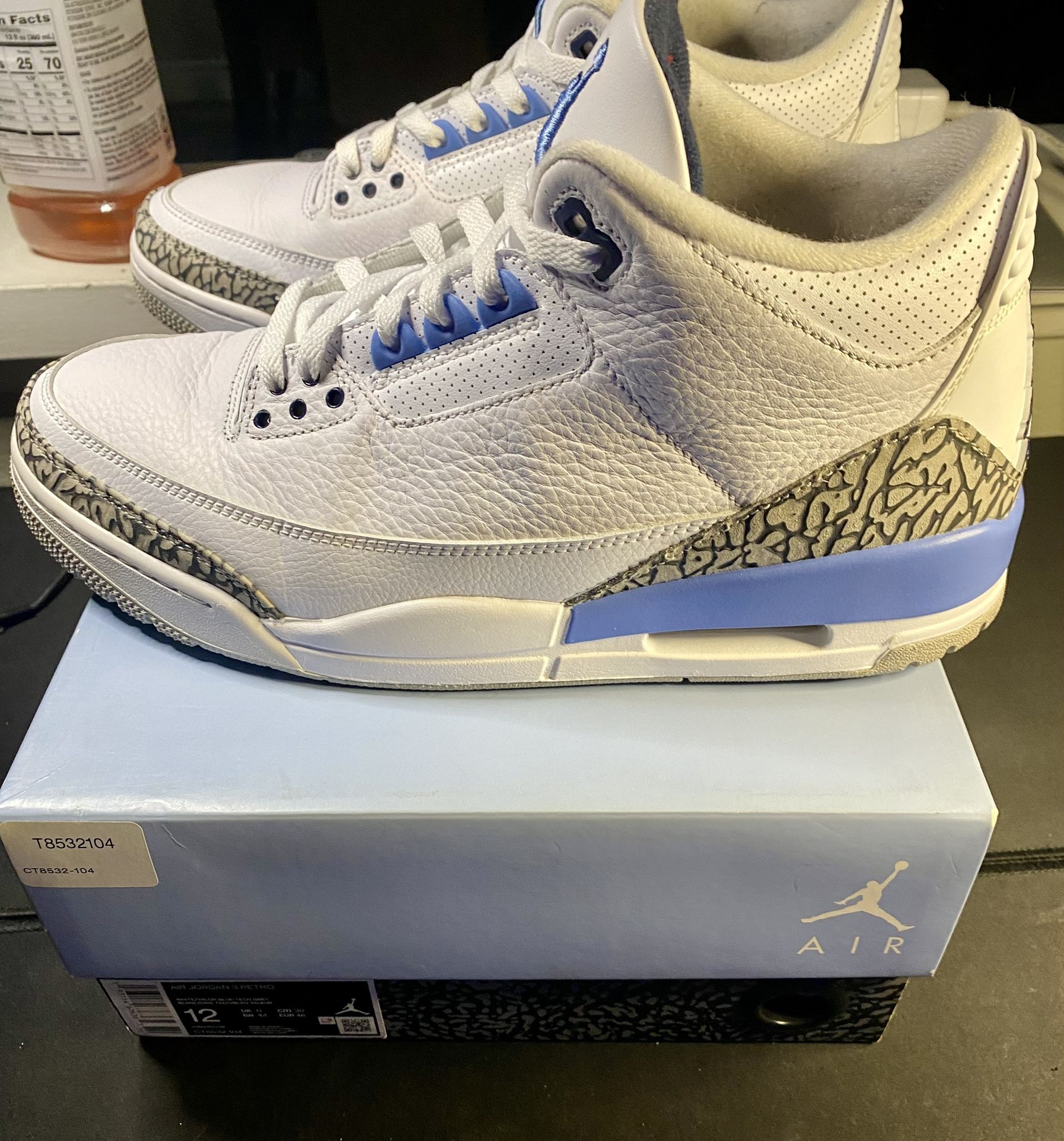 JORDAN 3 UNC SIZE 12 MENS With Box! Used Selling As Is! CHECK CHECK VERIFIED 