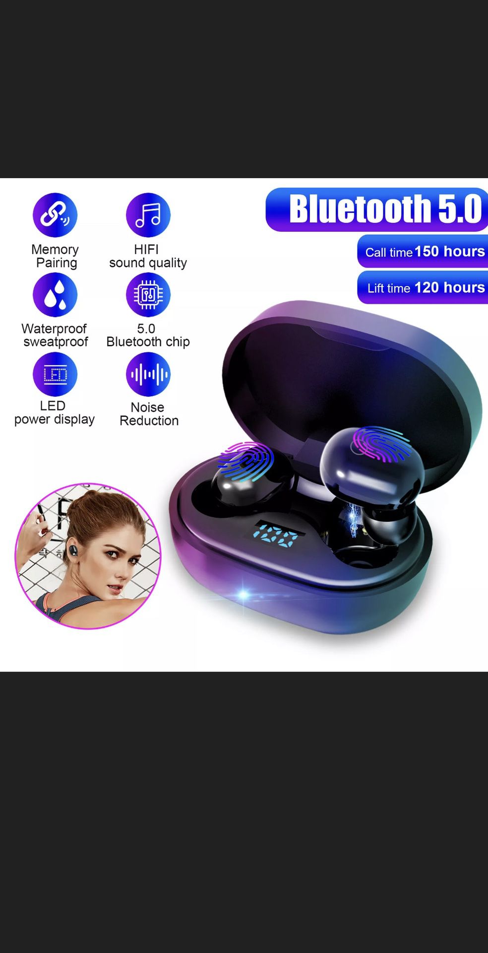 Wireless Bluetooth 5.0 TWS Headphone Headset Mini Stereo Touch Earphones Earbuds LED Display