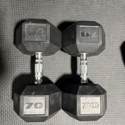 Set of 70 Lb Hex Dumbbells 