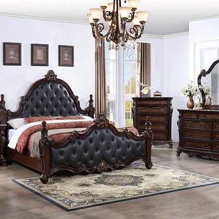 Brand New Elegant Dark Cherry 4pc Queen Bedroom Set (Available In Eastern King)