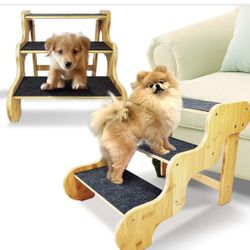 Dog Stairs for Small Dogs,3-Step Bamboo Wooden Dog/Pet/Cat Steps Ramp 