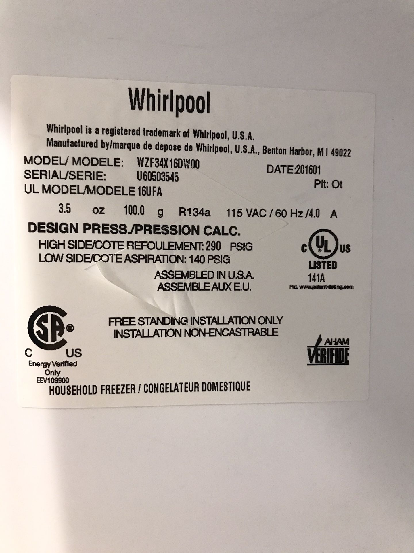 Whirlpool Upright Freezer With LED Lighting Model WZF34X16DW for Sale in San Diego, CA OfferUp